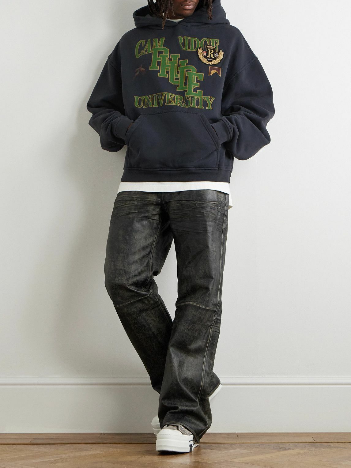 【RHUDE】ルード ロゴプリント コットンジャージー パーカー Rhude - Logo-Print Appliquéd Cotton-Jersey Hoodie - Blue Rhude