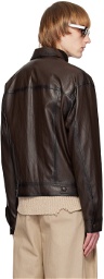System Brown Spread Collar Faux-Leather Jacket