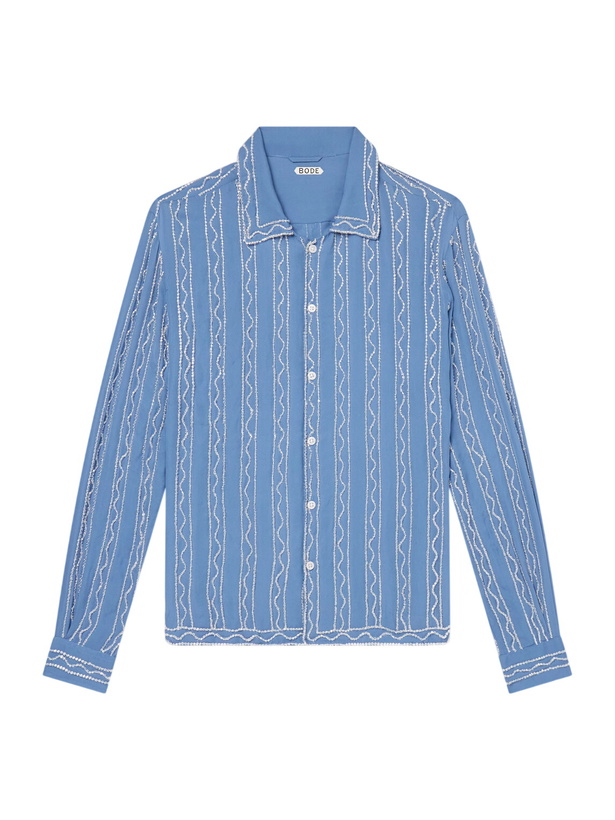 Photo: BODE - Sea Beaded Silk Shirt - Blue
