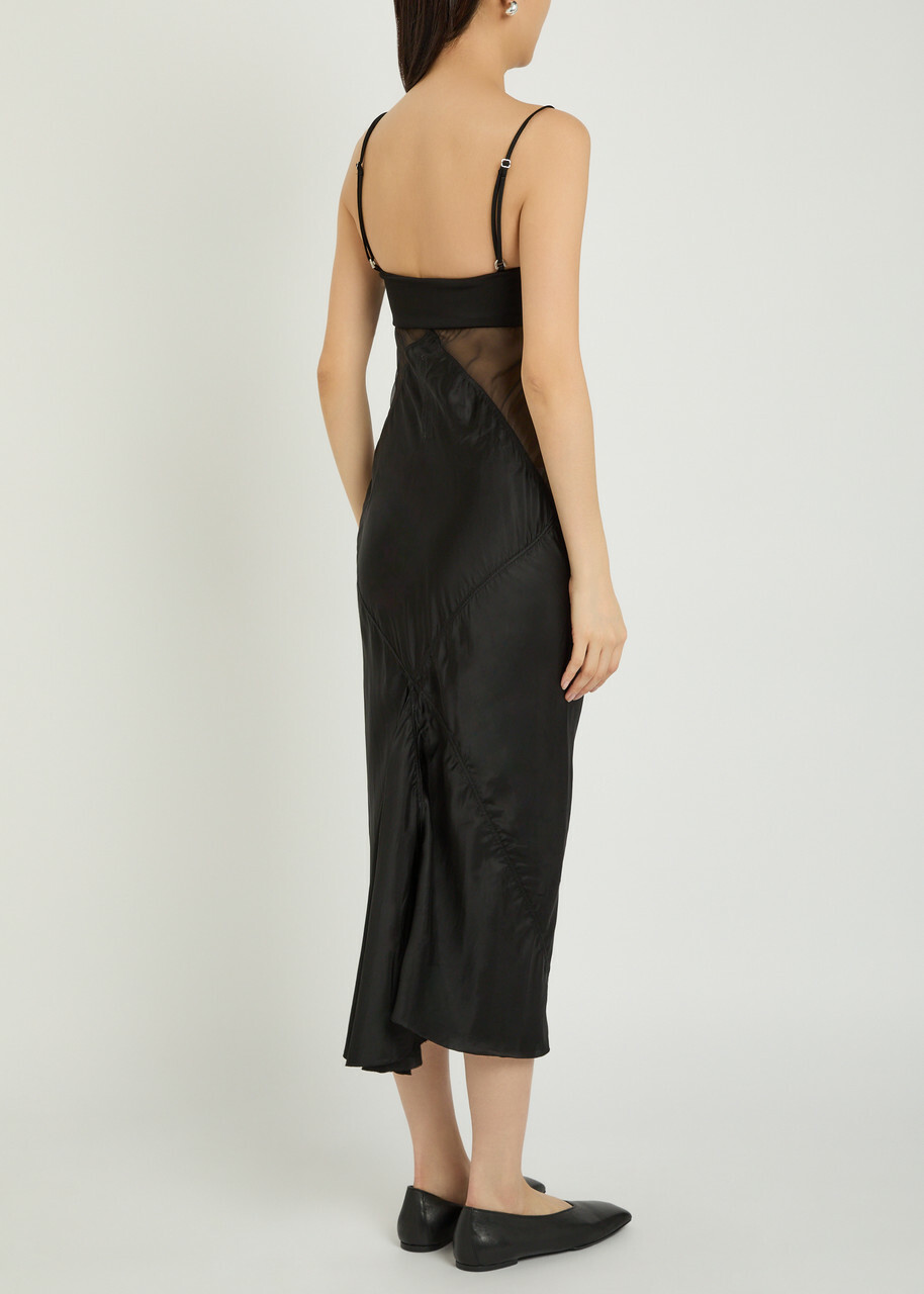 Rick Owens Panelled Satin Midi Slip Dress Black