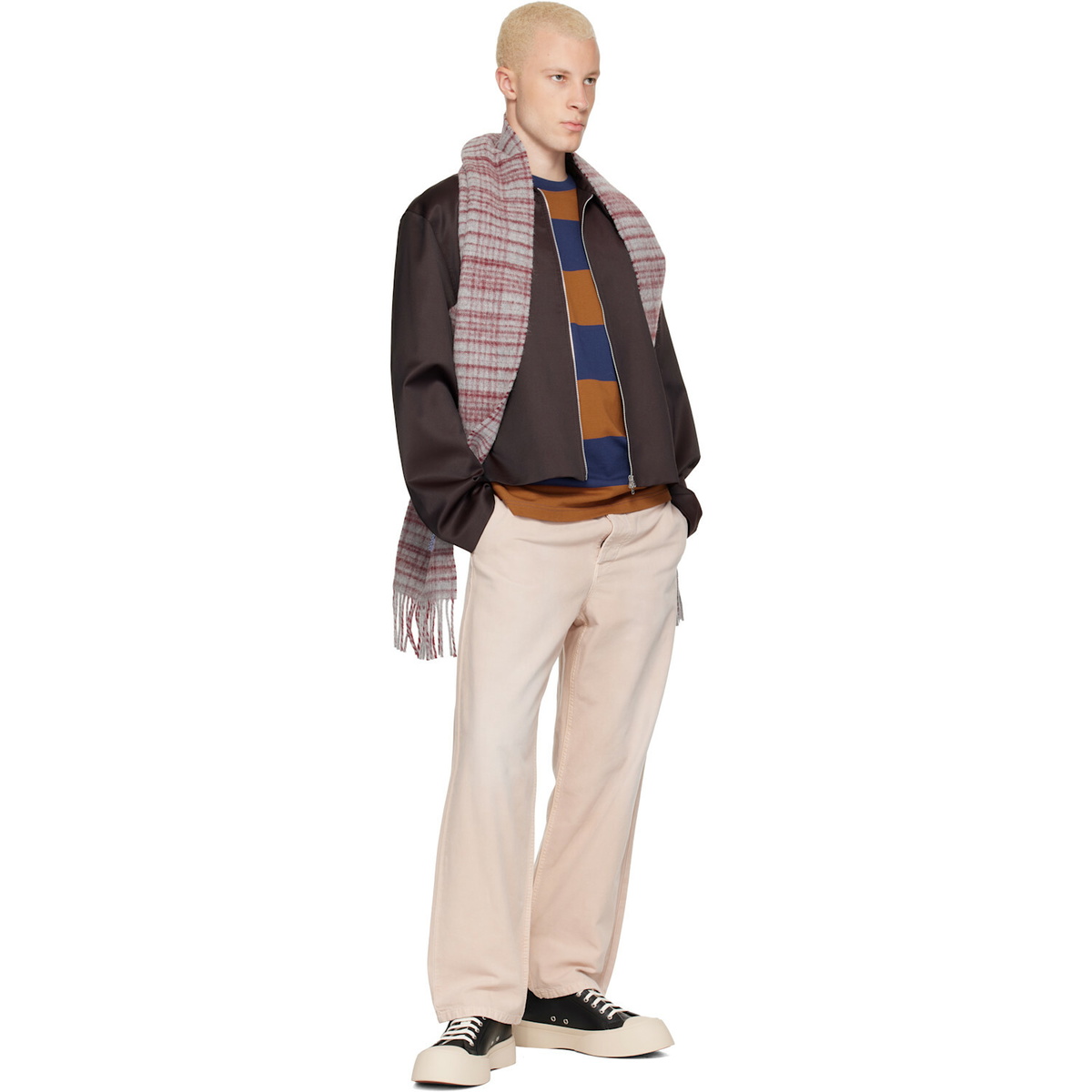 Marni Gray Wool Check Scarf