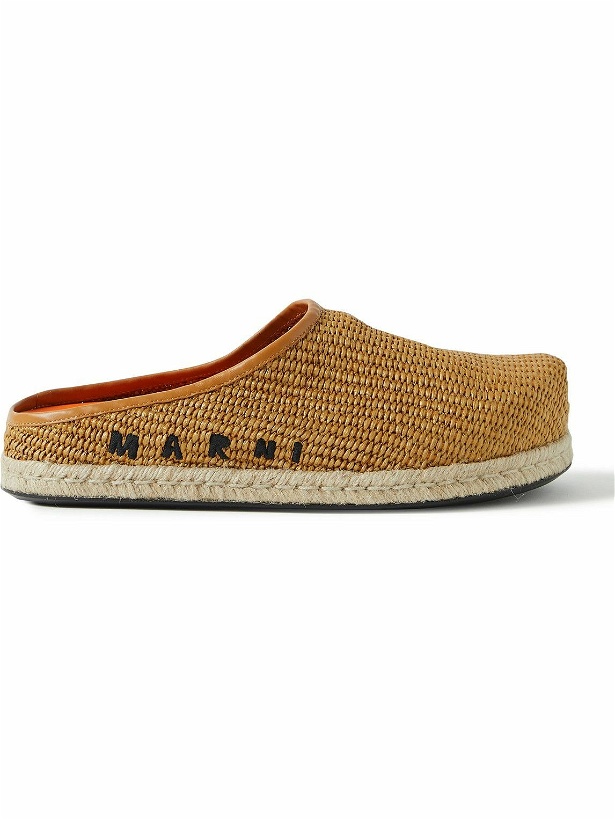 Photo: Marni - Fussbett Leather-Trimmed Logo-Embroidered Faux Raffia Mules - Brown