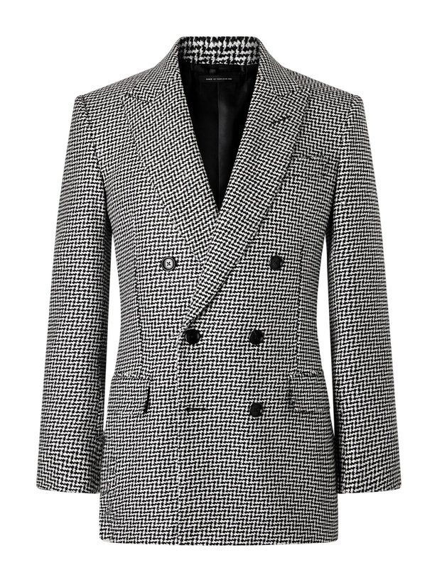 Photo: TOM FORD - Sequin-Detailed Houndstooth Wool-Blend Suit Jacket - Black