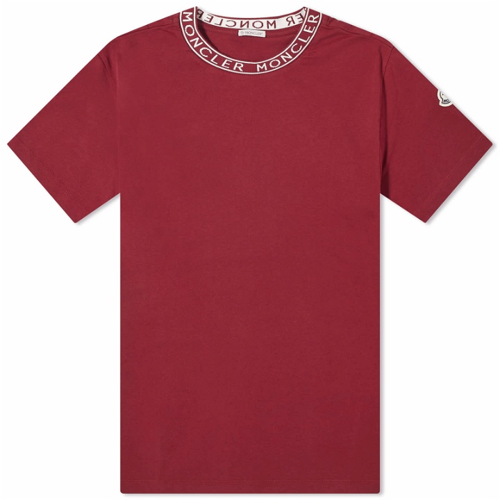 Photo: Moncler Men's Collar Logo T-Shirt in Burgundy