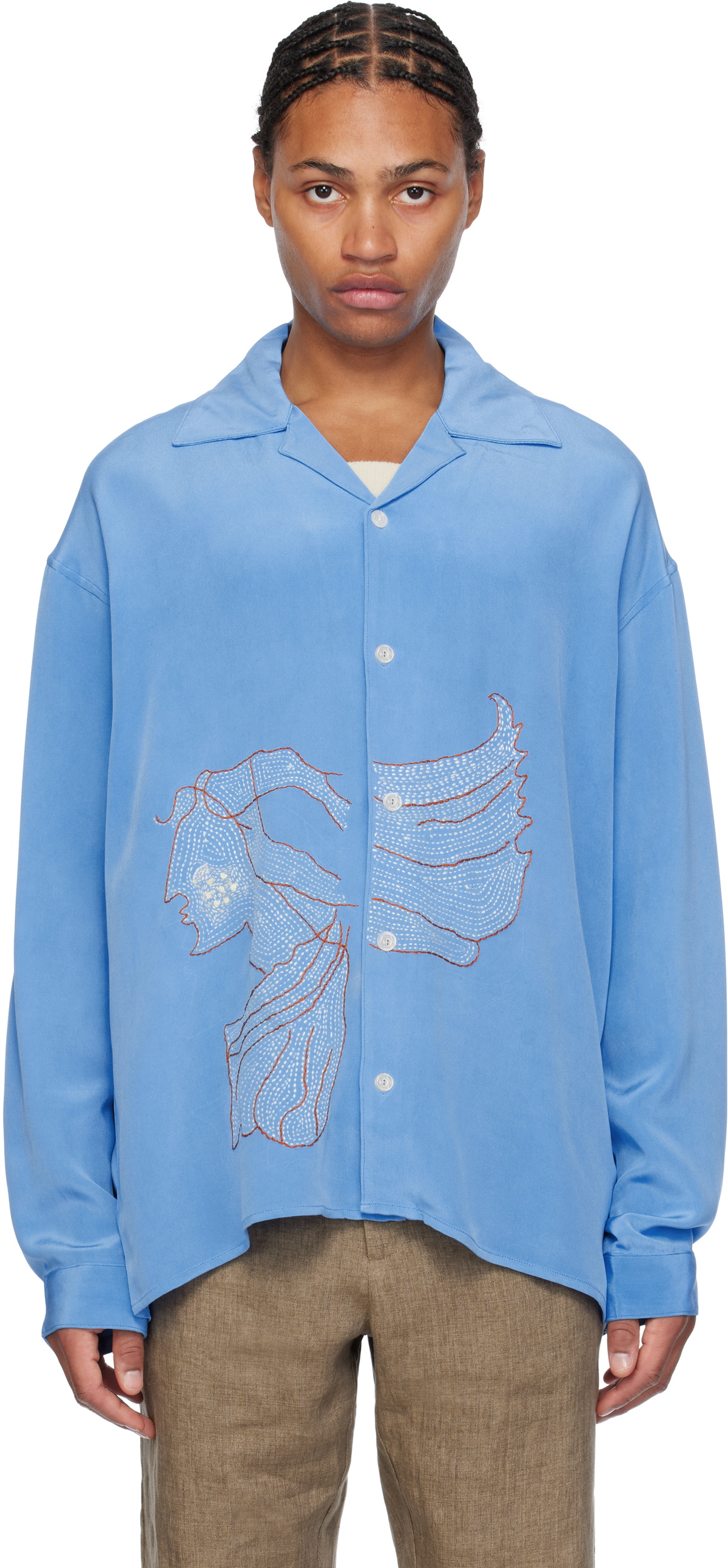 Glass Cypress Blue Embroidered Shirt