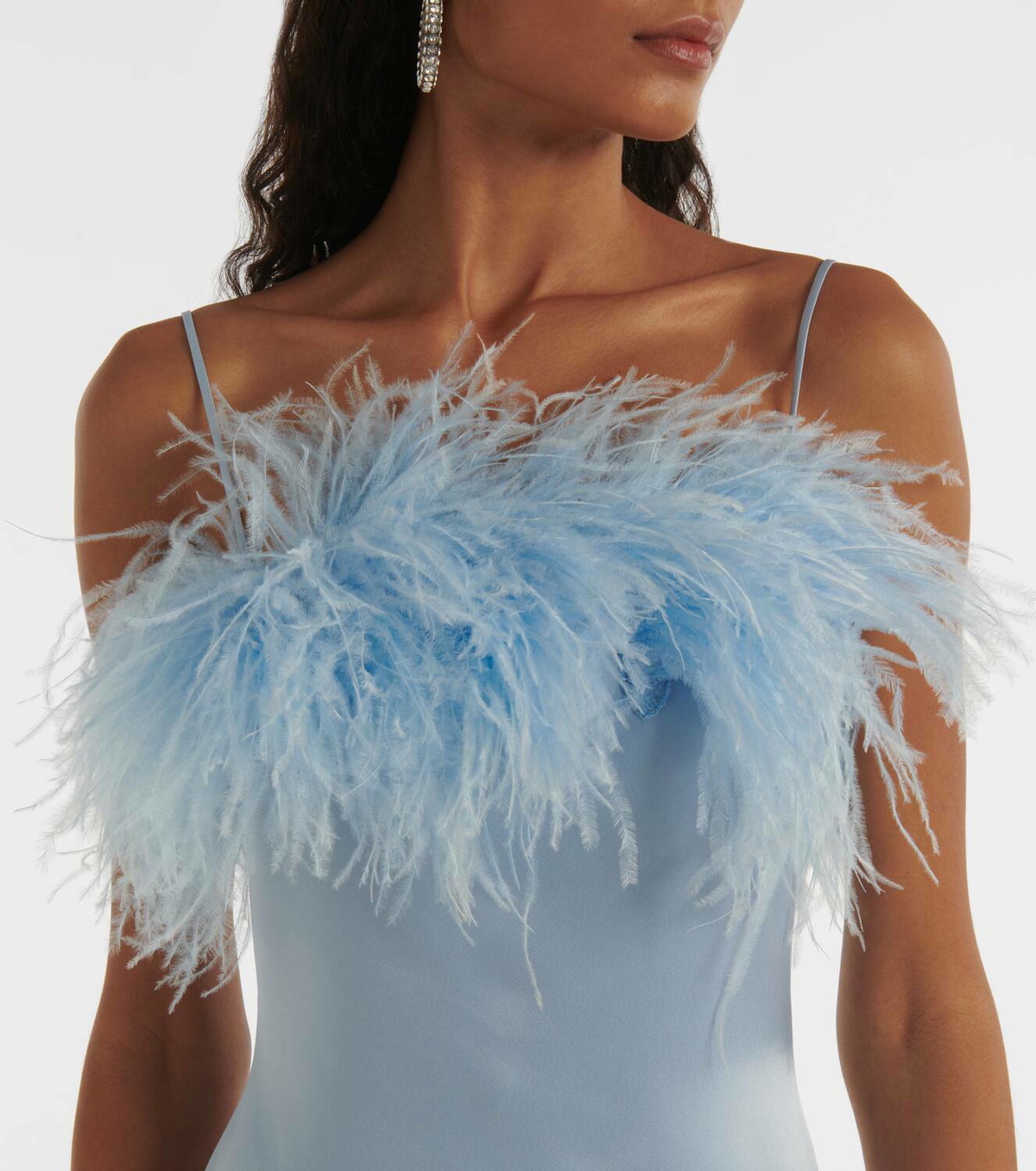 navy blue dress for baby girl Satin Asymmetrical Dress With Feathers in Oat Tan main image 1