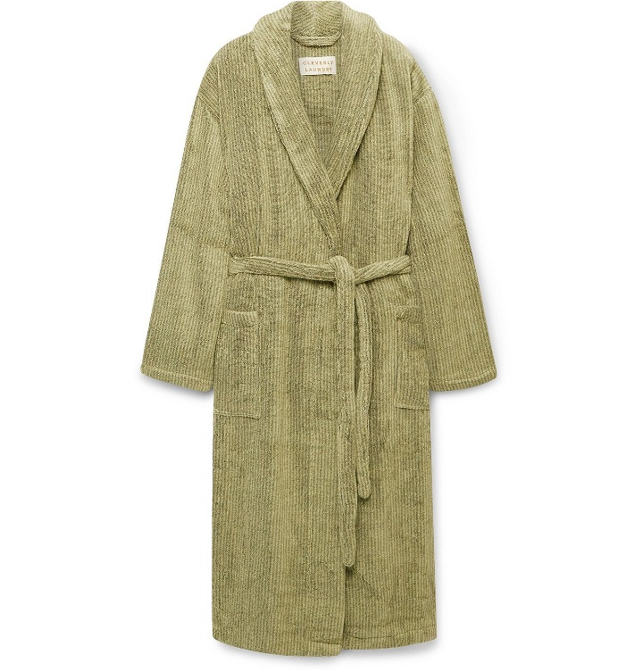 Photo: Cleverly Laundry - Striped Cotton-Terry Robe - Green