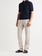 THOM SWEENEY - Slim-Fit Mélange Linen and Cotton-Blend Polo Shirt - Blue