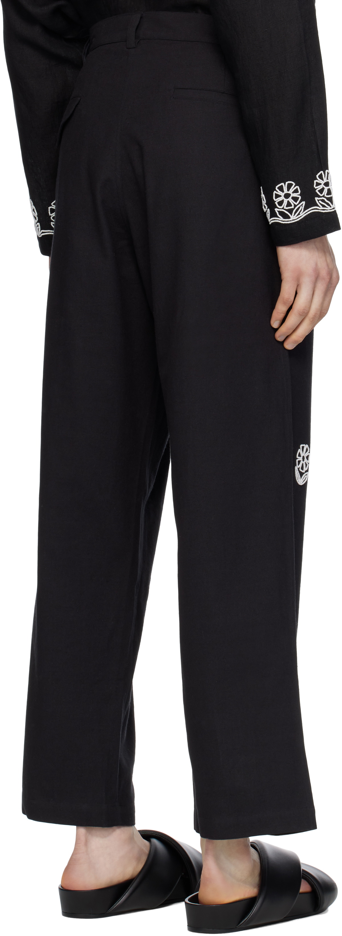 HARAGO Black Beadwork Embroidered Trousers