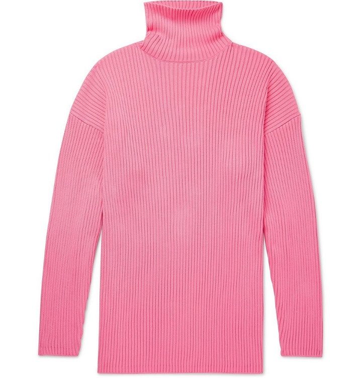 Photo: Balenciaga - Oversized Ribbed Logo-Print Cotton Rollneck Sweater - Pink