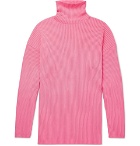 Balenciaga - Oversized Ribbed Logo-Print Cotton Rollneck Sweater - Pink