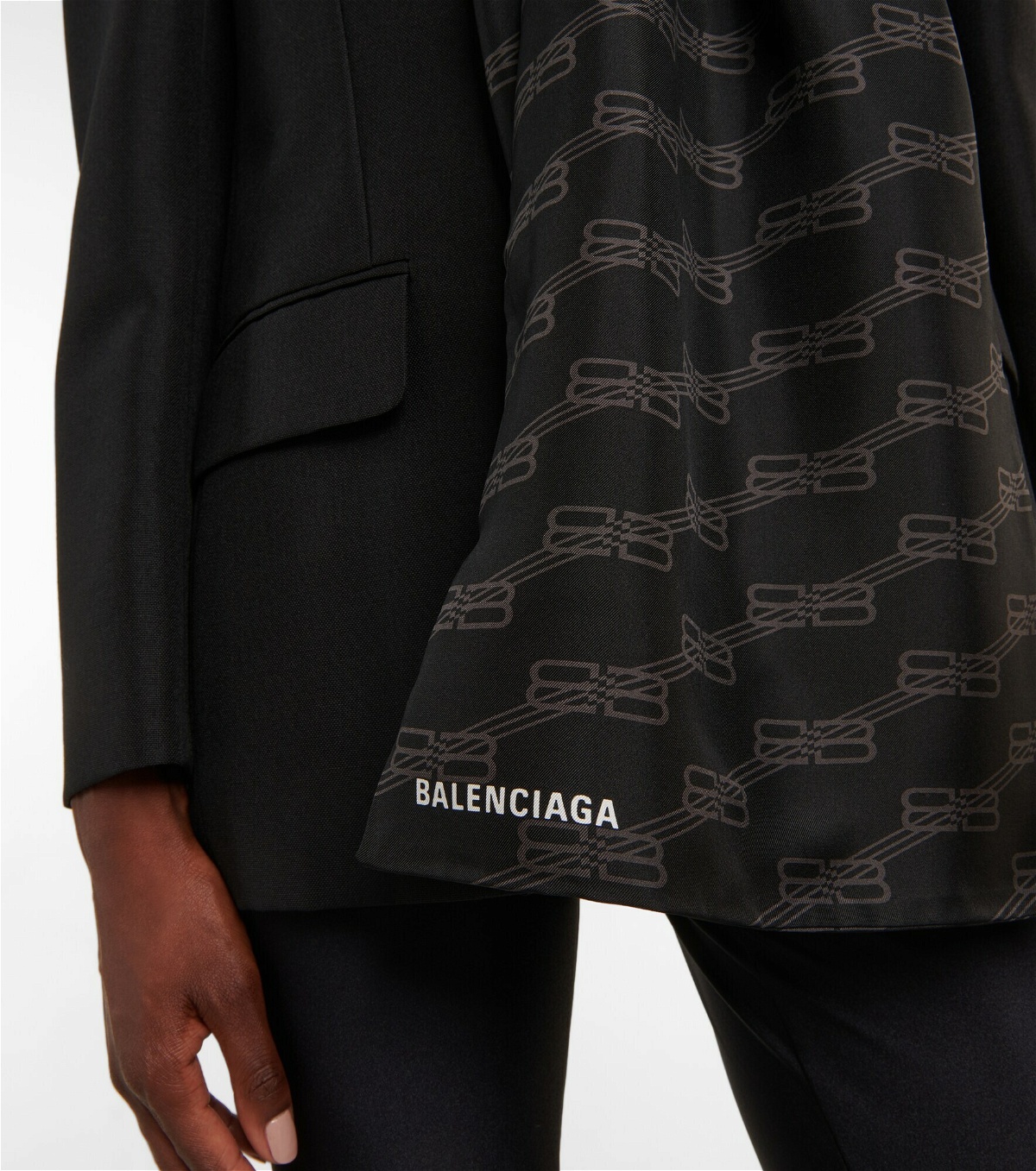 Grey BB-monogram print satin trousers, Balenciaga