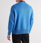 AMI - Oversized Logo-Appliquéd Cotton-Blend Sweater - Blue