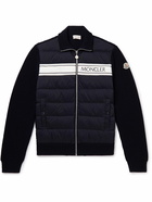 Moncler - Logo-Print Quilted Shell and Ribbed Wool Cardigan - Blue