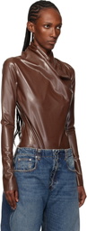 Mugler Brown Latex Scarf Bodysuit