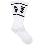 Burberry - Logo-Intarsia Stretch Cotton-Blend Socks - White