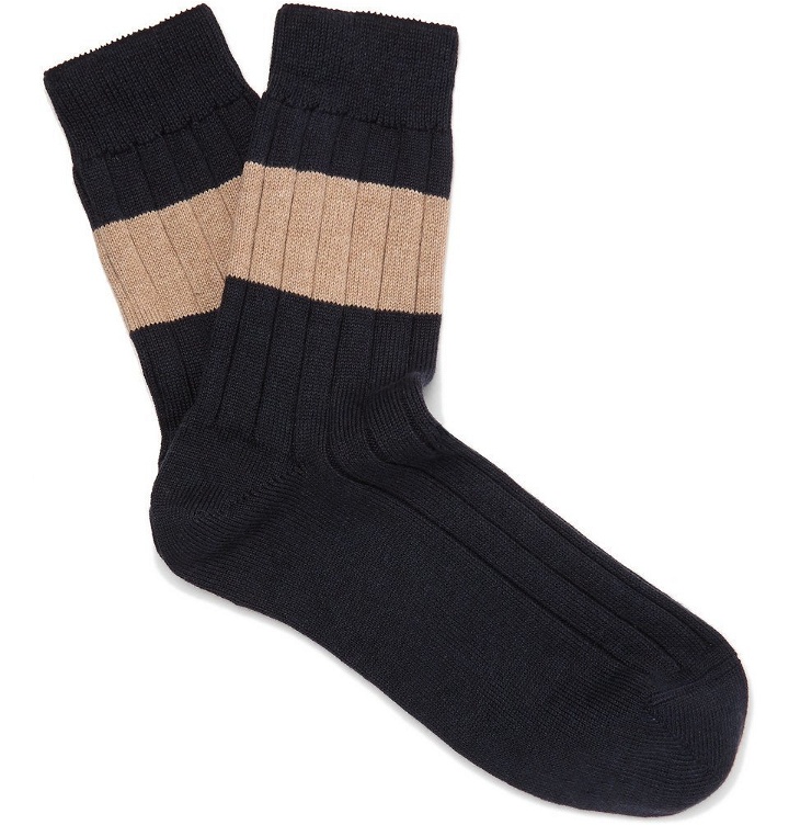 Photo: Brunello Cucinelli - Striped Ribbed Cotton Socks - Men - Navy