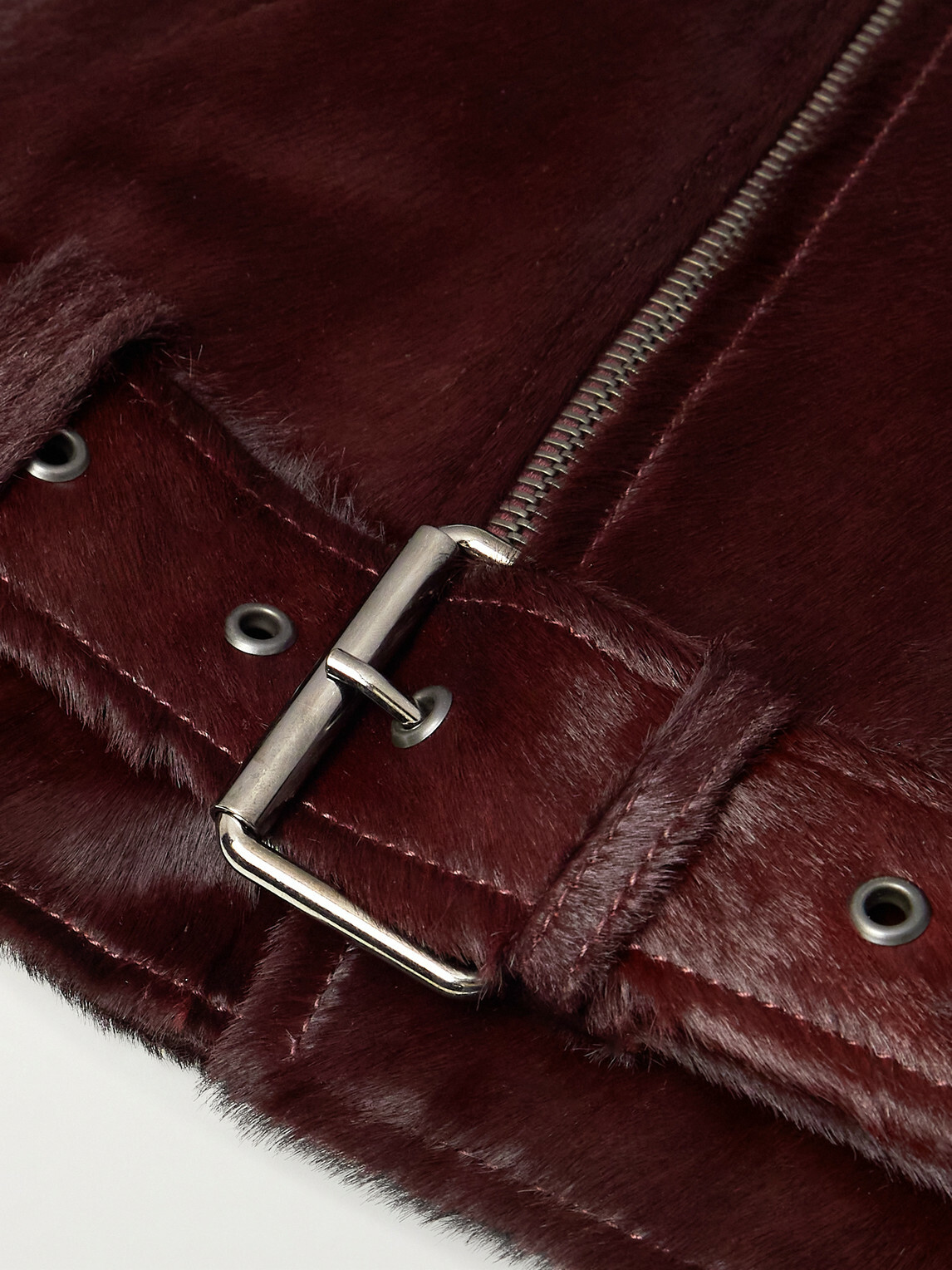 Dries Van Noten - Belted Calf Hair Biker Jacket - Burgundy