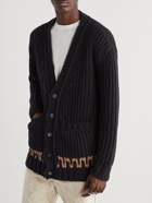 Alanui - Sunrise On The Pacific Ocean Embroidered Ribbed Virgin Wool-Blend Cardigan - Black