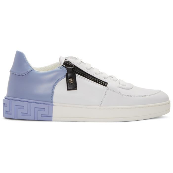 Photo: Versace White and Blue Greek Sneakers 