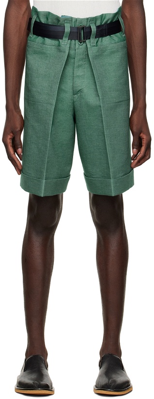 Photo: 132 5. ISSEY MIYAKE Green Cotton Shorts