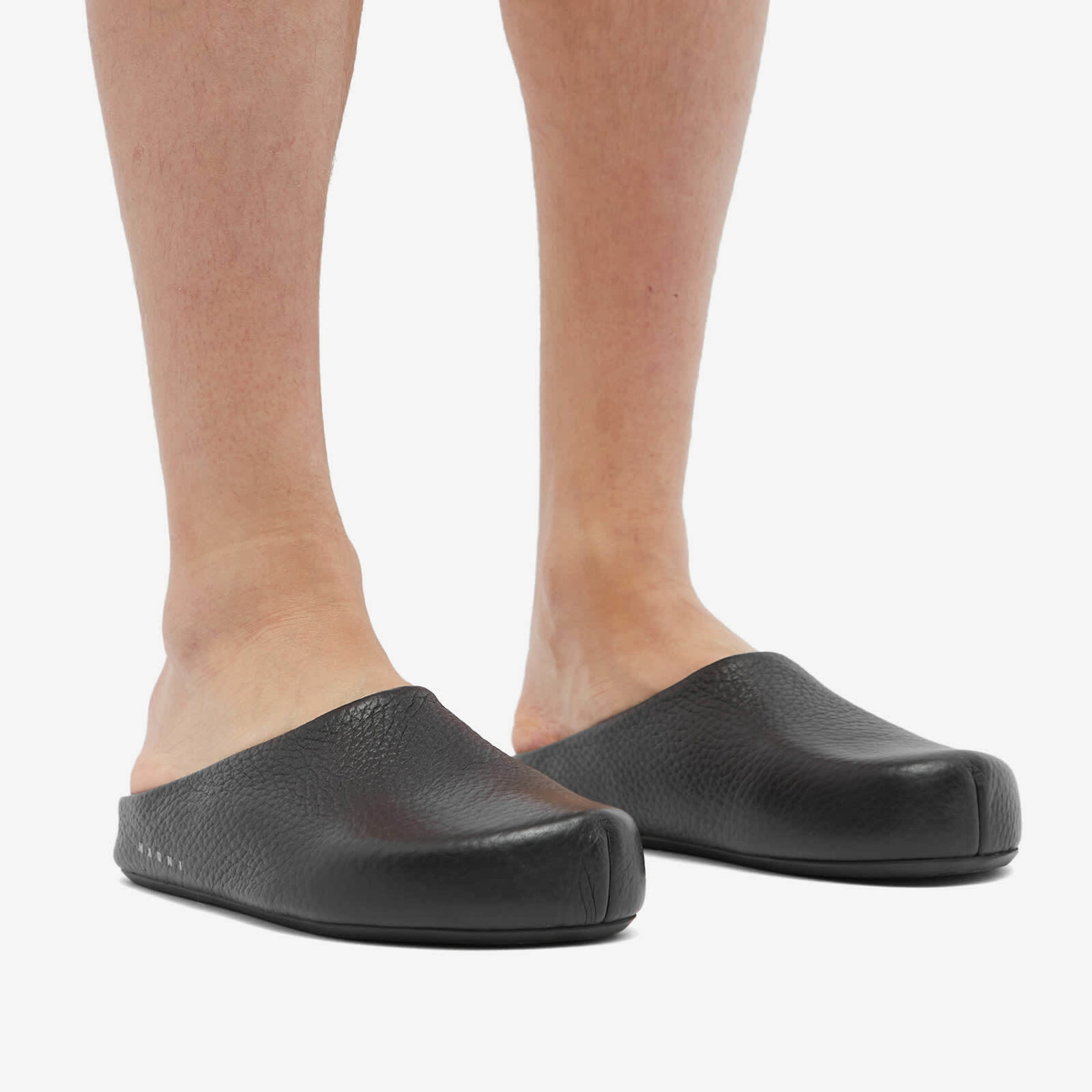Marni Men's Fussbett Sabot Grained Leather Mule in Black Marni