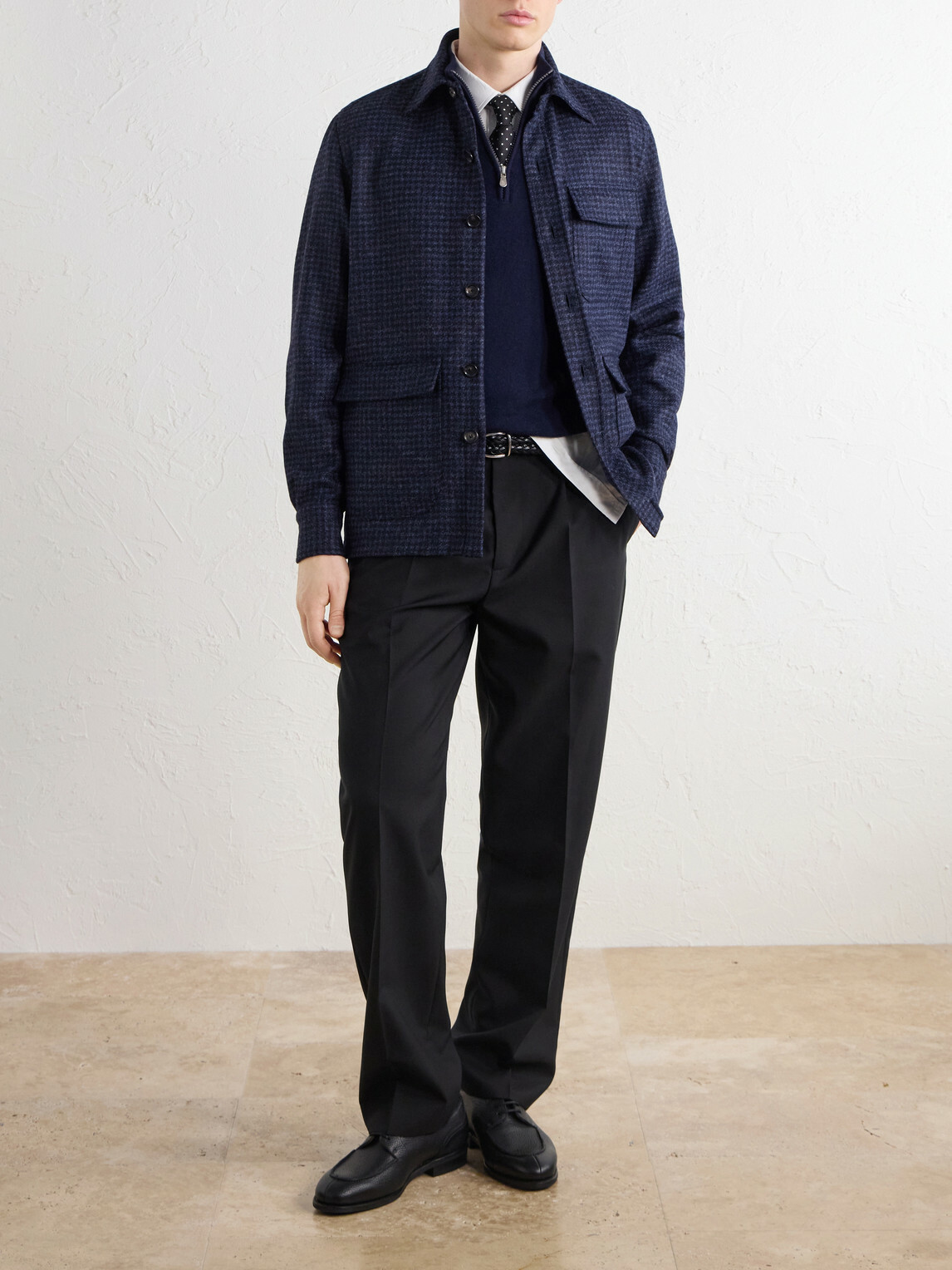 De Petrillo - Houndstooth Virgin Wool Overshirt - Blue