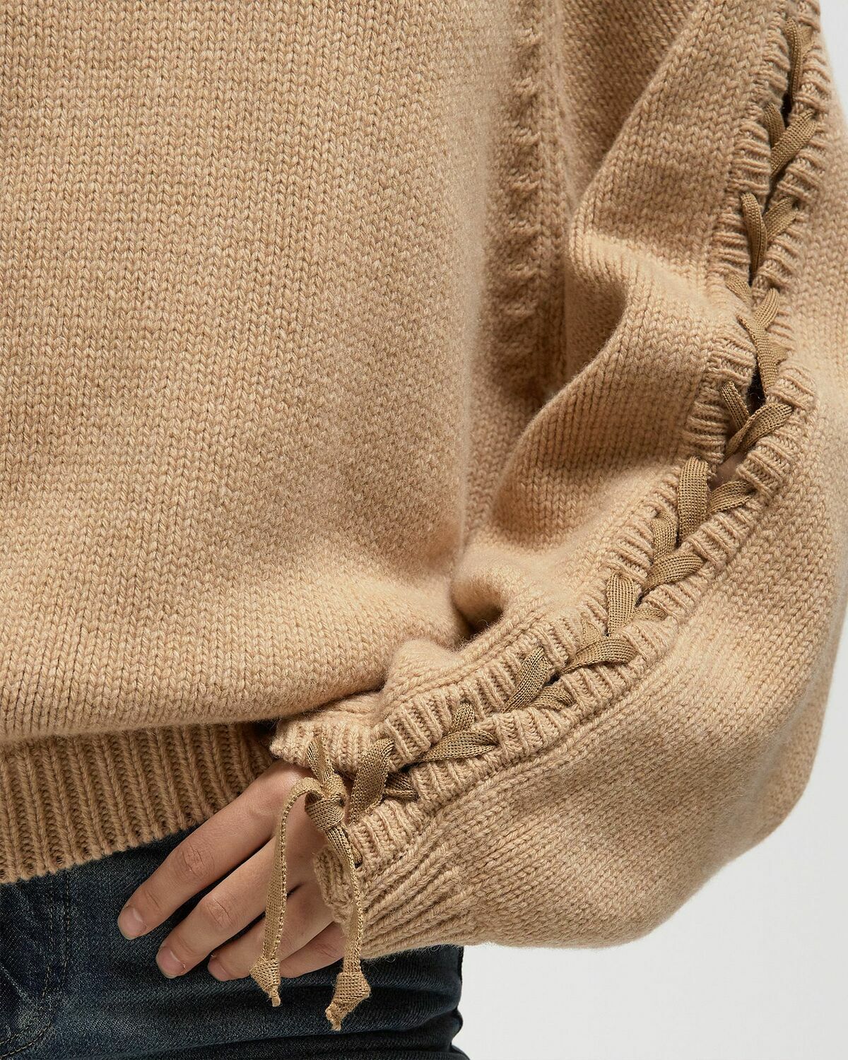 ROTATE Birger Christensen KNIT LACING JUMPER Beige Womens Pullover