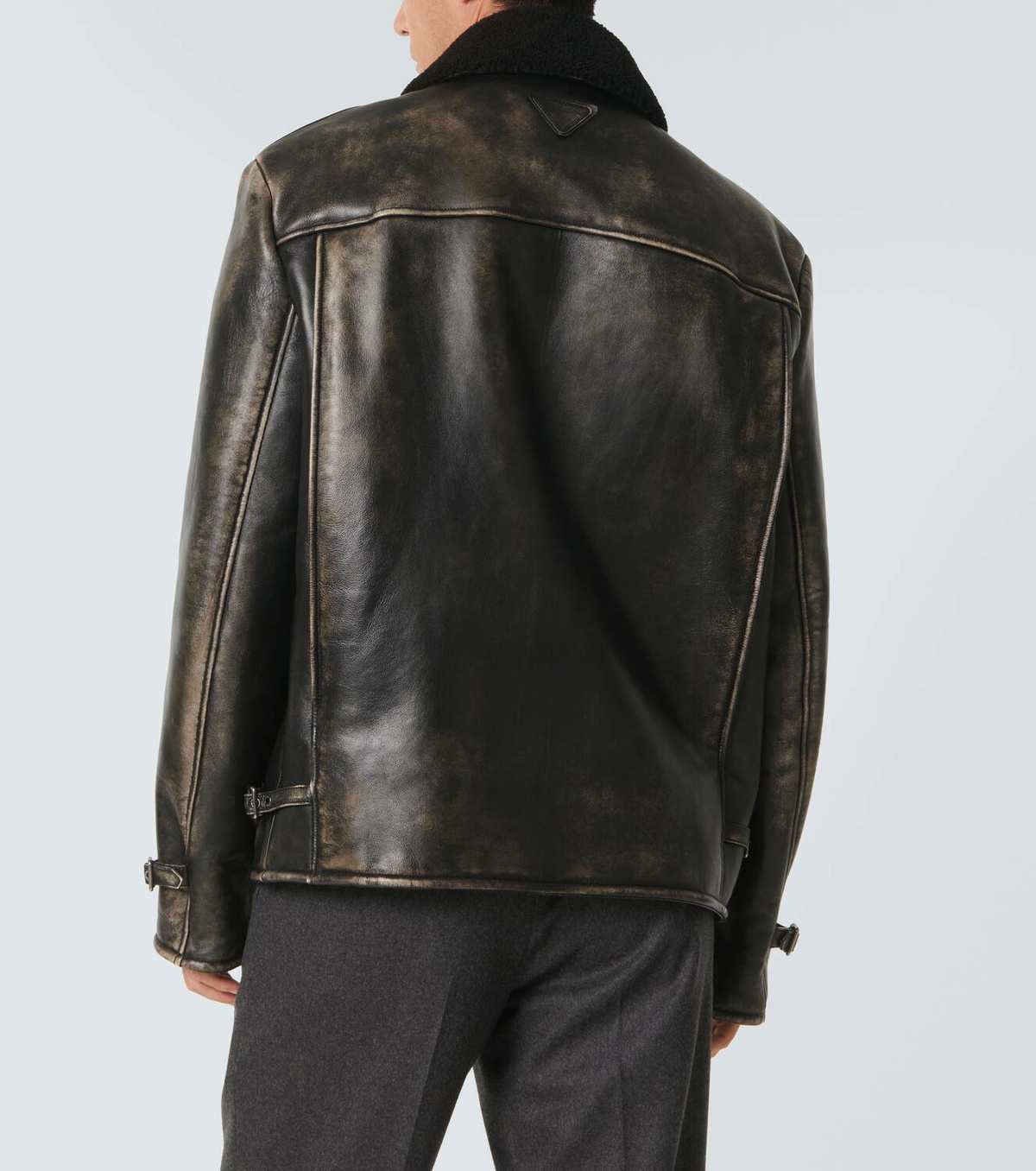 Prada Shearling-trimmed leather jacket