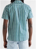 ALOYE - Camp-Collar Printed Cotton-Poplin Shirt - Blue