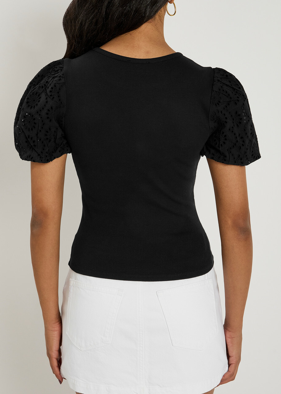 Paige Marina Ribbed Stretch-cotton top Black