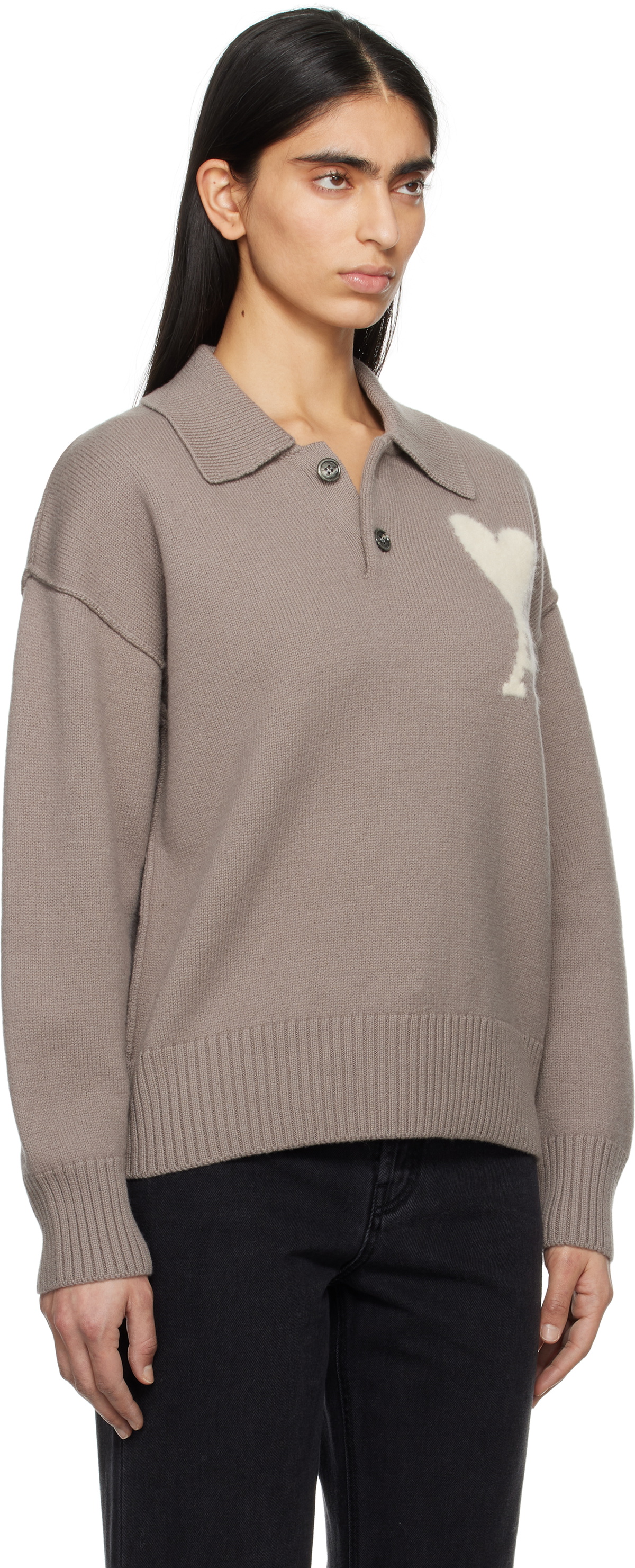 AMI Paris Taupe Wool Ami de Coeur Polo AMI