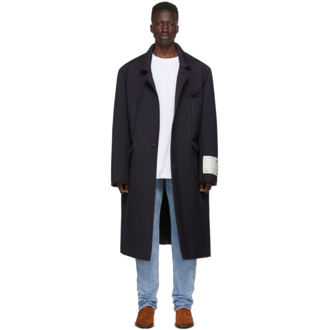 Photo: Off-White Navy Wool Volume Coat