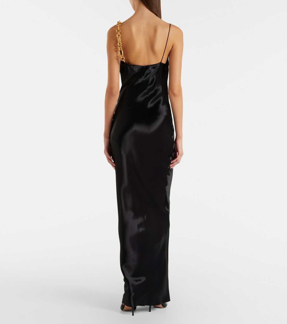 Balmain Chain-detail draped satin gown