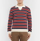 Mr P. - Striped Knitted Cotton Polo Shirt - Brick