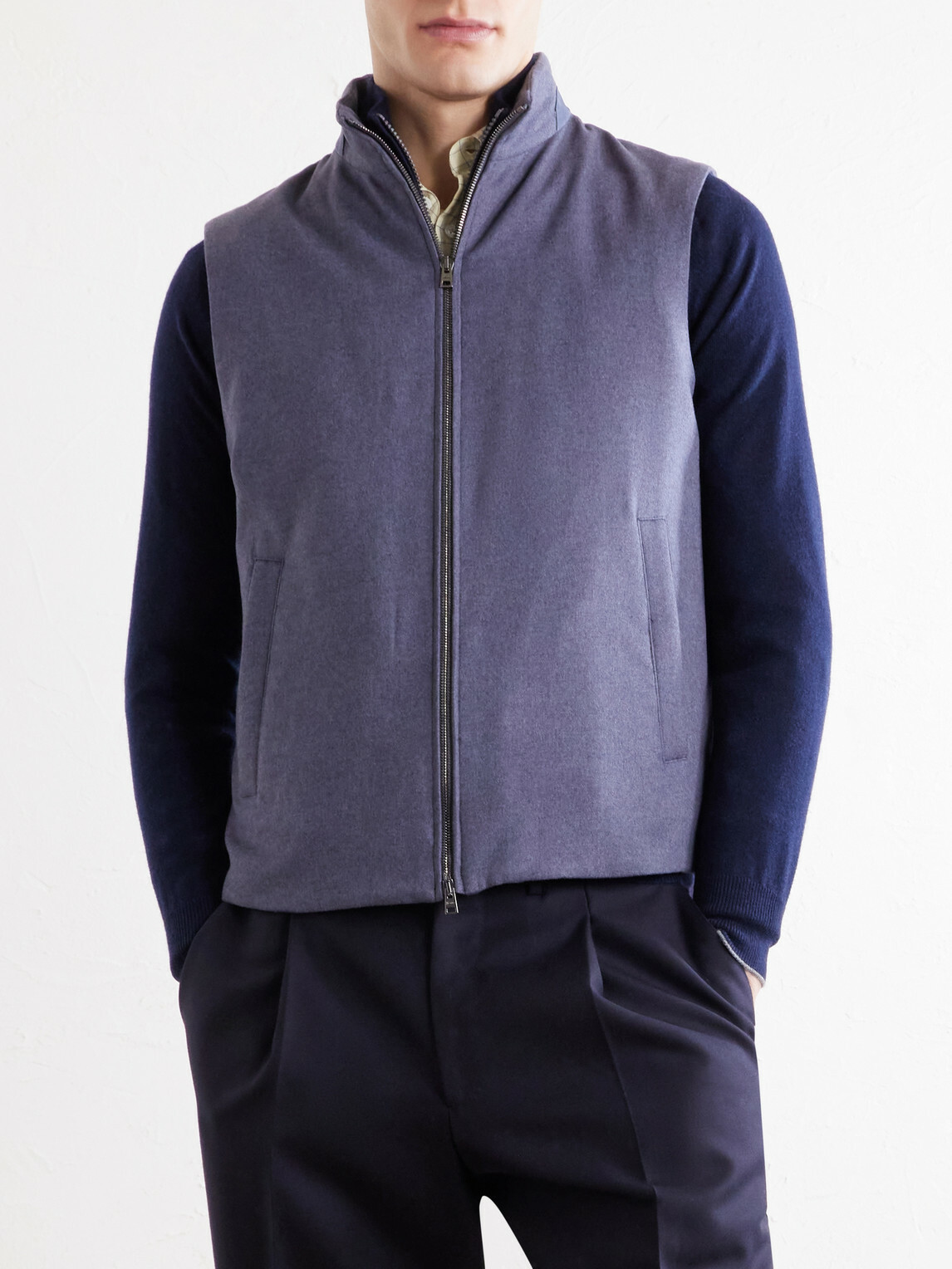 Herno - Leather Trimmed Silk and Cashmere-Blend Vest - Purple