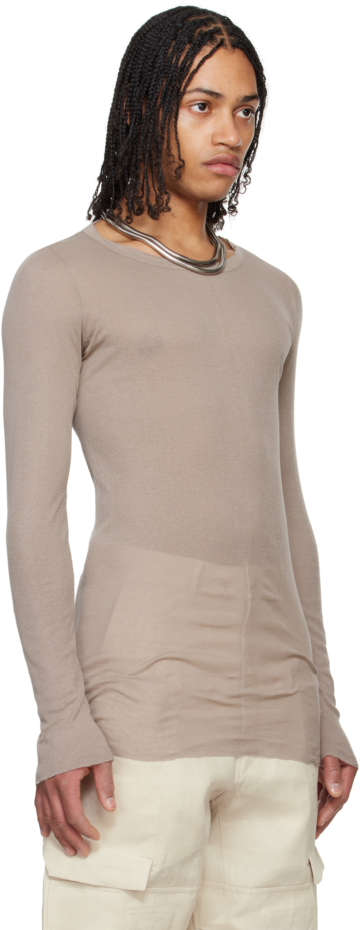 Rick Owens Taupe Hollywood Rib LS T-shirt Rick Owens