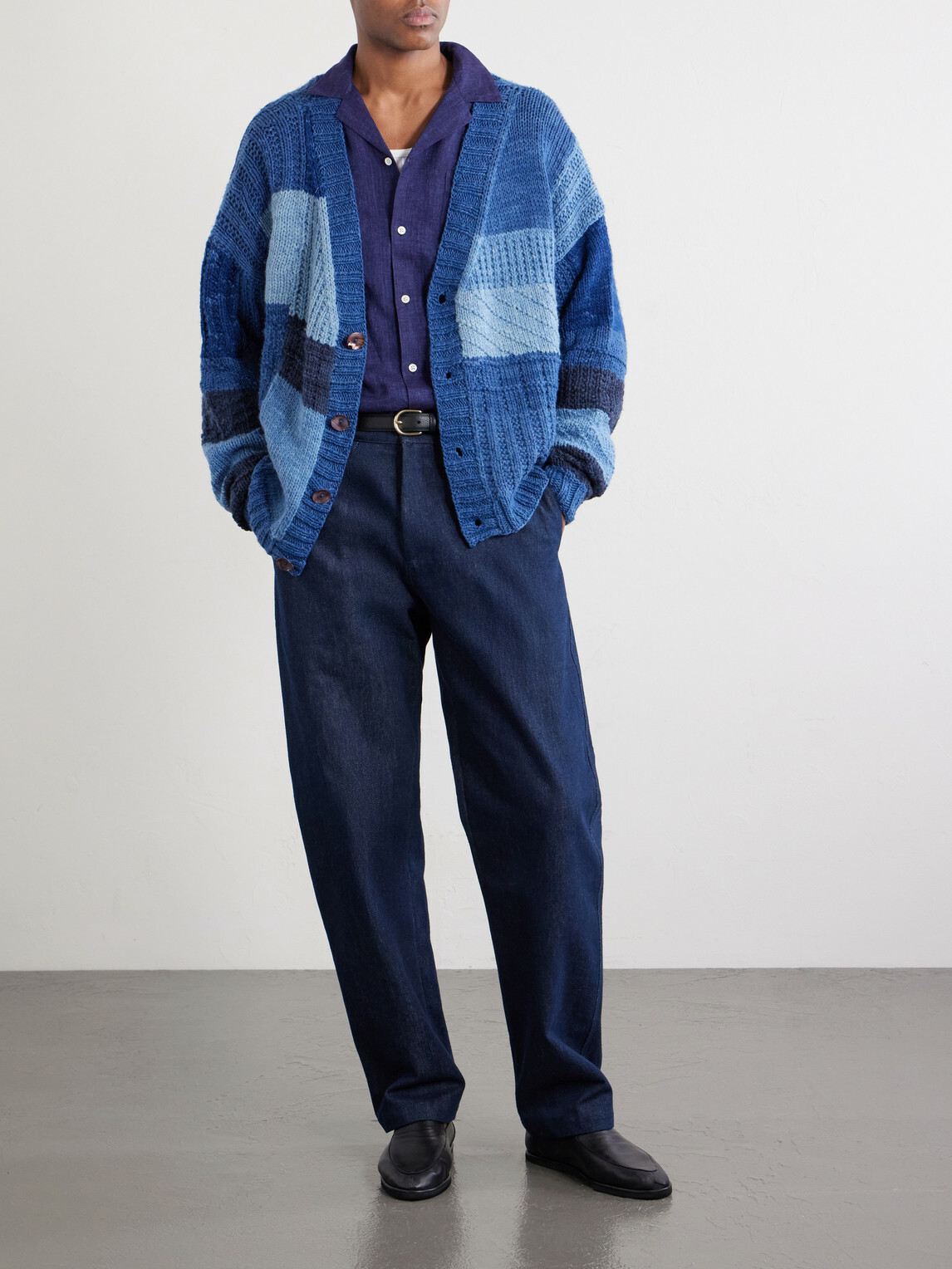 Kartik Research - Patchwork Cable-Knit Wool Cardigan - Blue