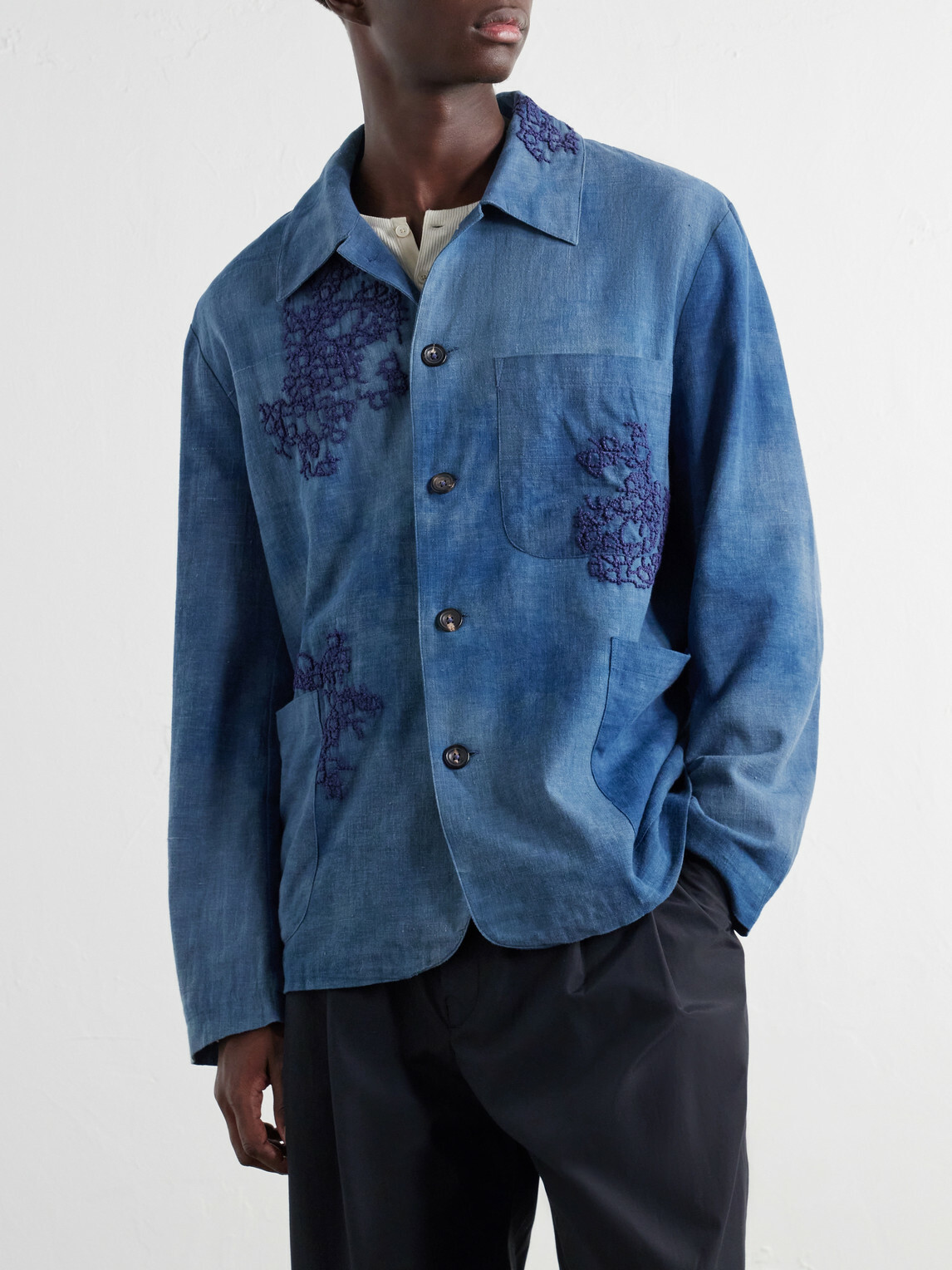 Kartik Research - Embroidered Cotton Chore Jacket - Blue