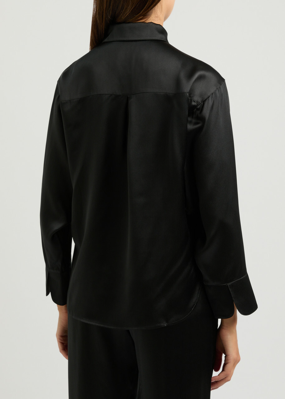 Fleur OF England Fleur du Jour Silk-satin Pyjama Shirt Black