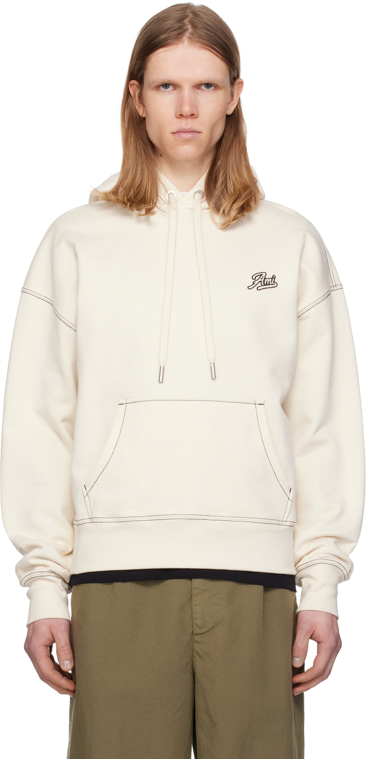 ★人気★【AMI PARIS】★de Coeur Hood Sweatshir.t White★ Ami Paris Ami de Coeur Tonal Small ADC Classic Fit Hoodie