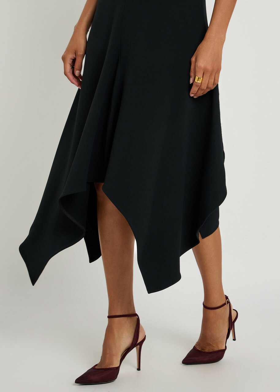 Victoria Beckham Asymmetric Crepe Midi Dress Black