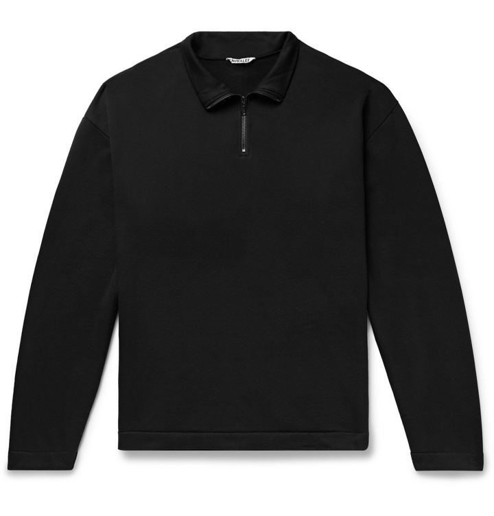 Photo: Auralee - Fleece-Back Cotton-Jersey Half-Zip Sweatshirt - Black