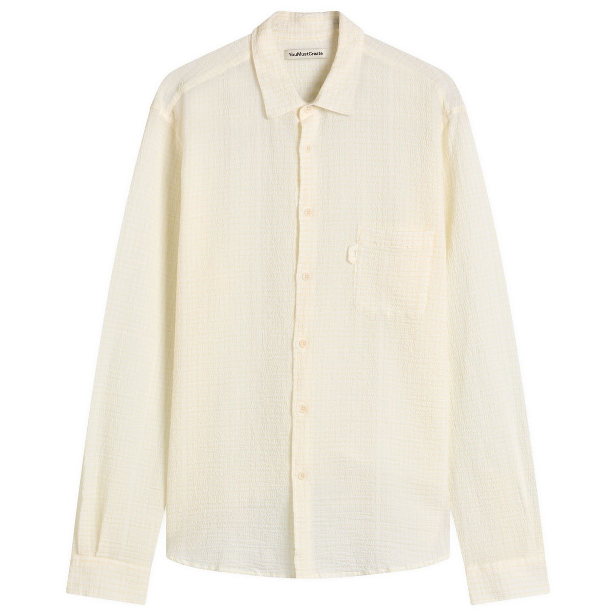 YMC Men's Curtis Seersucker Stripe Shirt in White/Yellow