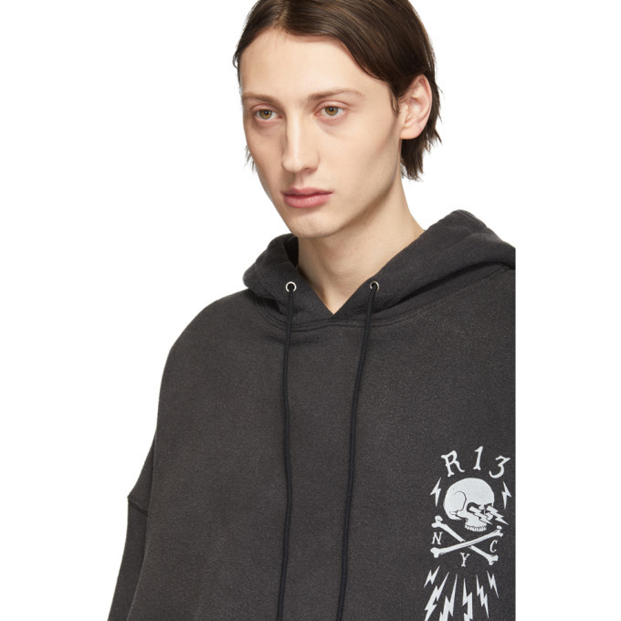 R13 Black Oversized Skull Bolt Hoodie R13