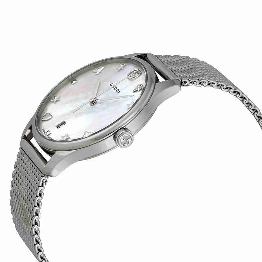 Gucci G-Frame Mother of Pearl Green & Red Dial Black Leather Strap Watch For Women - YA147403 main image 0