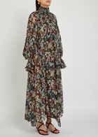Khaite Edgar Floral Semi-sheer Silk Maxi Dress Black