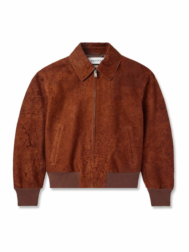Photo: Alexander McQueen - Textured-Suede Bomber Jacket - Red