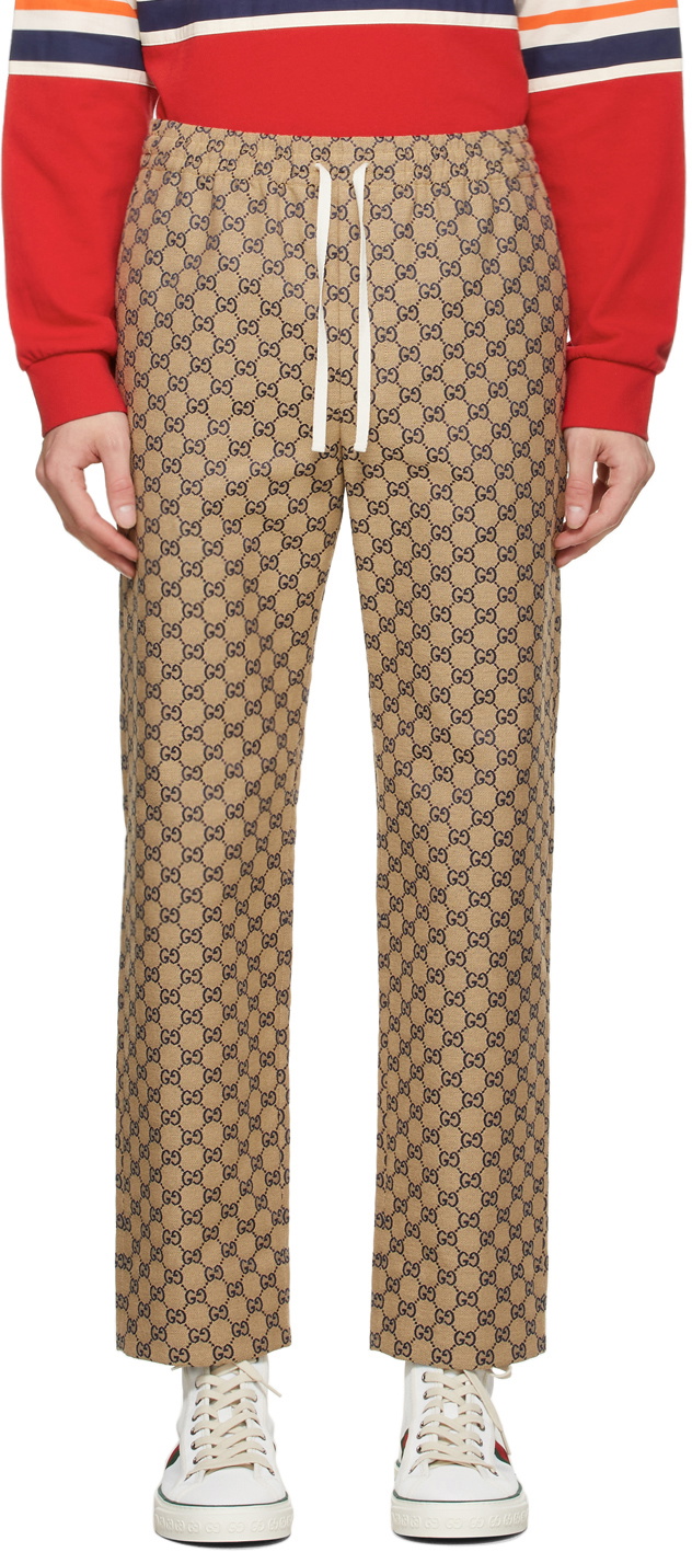 Gucci Beige & Navy Canvas GG Trousers Gucci