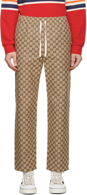 Photo: Gucci Beige & Navy Canvas GG Trousers